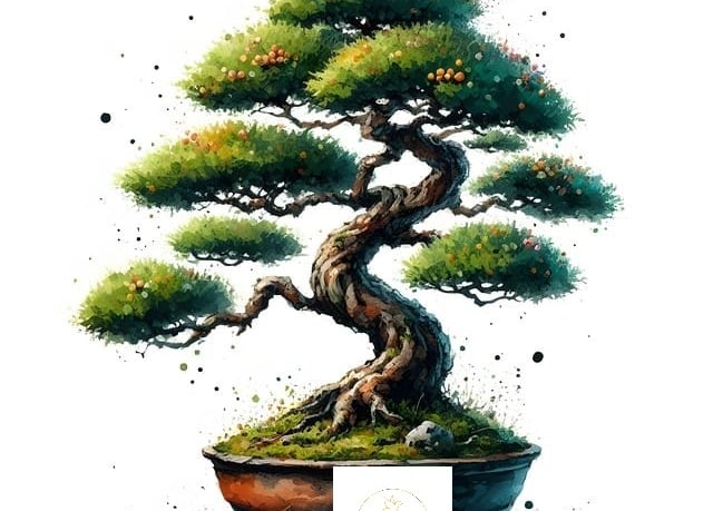 peinture d'un bonzaï sur fond blanc, art martial, culture orientale, droiture, rectitude, rigueur, naturel