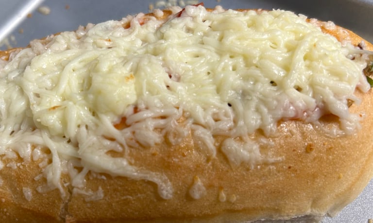 Turkey meatball sub hoggie with melted cheese on top