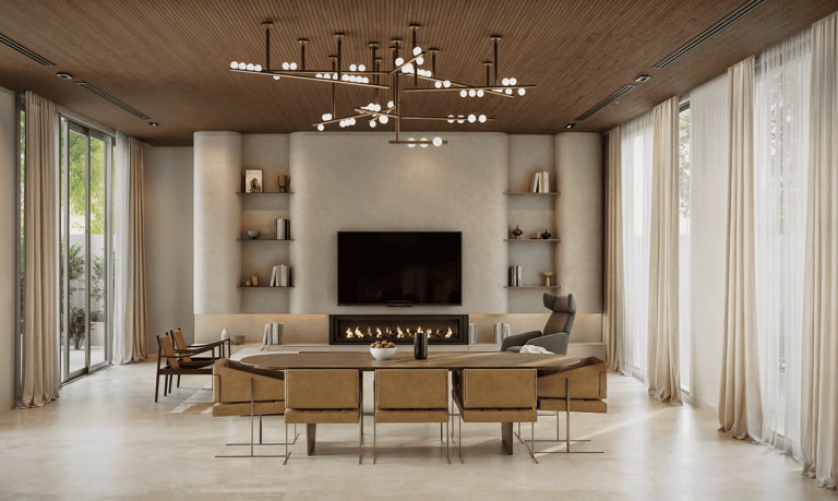 Open-plan living and dining space Dubai villa