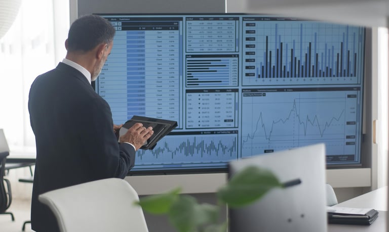 A man conducting a continuous monitoring activity on a large monitor.