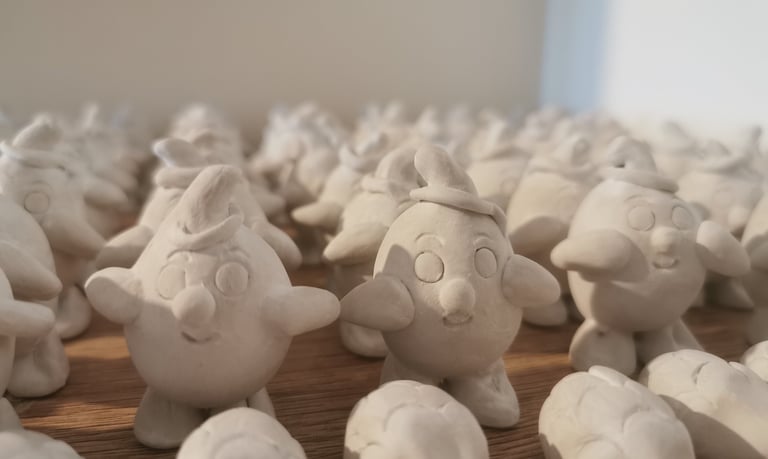 Figurine d'argile en cours de création et de séchage