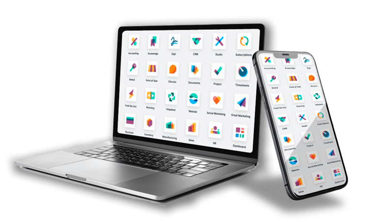 odoo modules on laptop and mobile phone