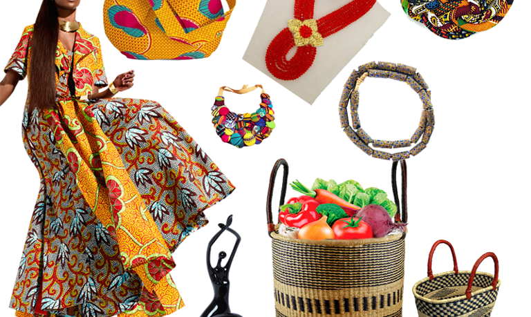 The African collectibles: woven basket containing vegetables 