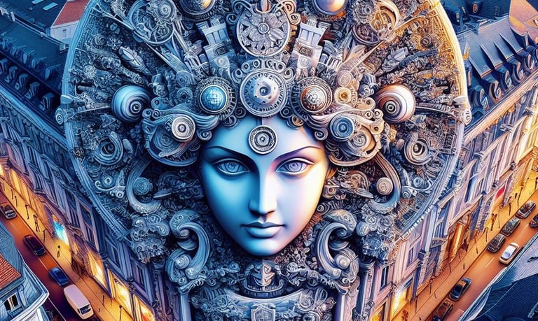 a woman's face with a large headpiece of a headdress