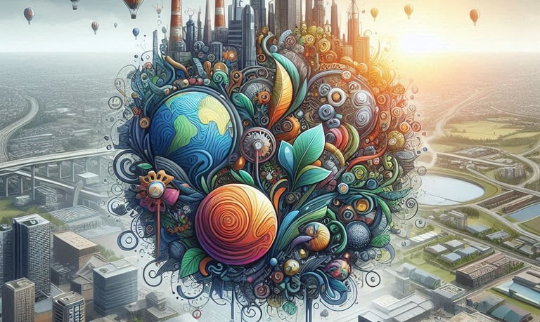 eco-exorbitant cityscape with a globe globe in the middle of it