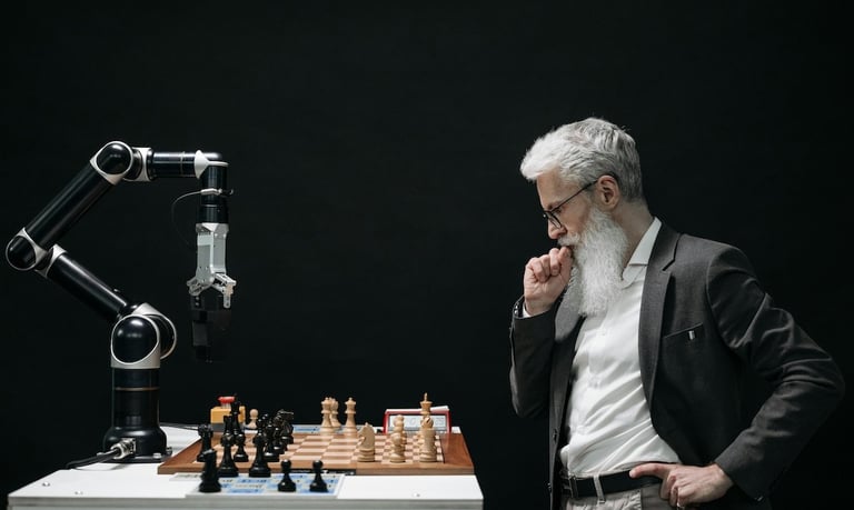 AI and Longevity - a man in a suit and tie is playing chess