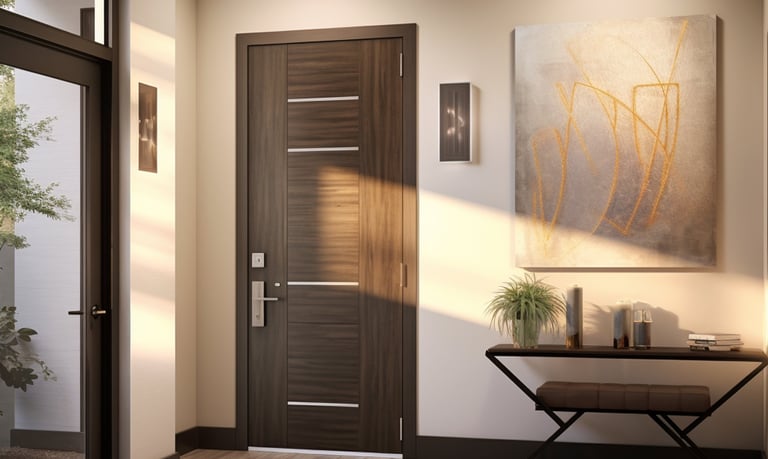 porte d'entrée vue depuis l'intérieur d'une maison moderne