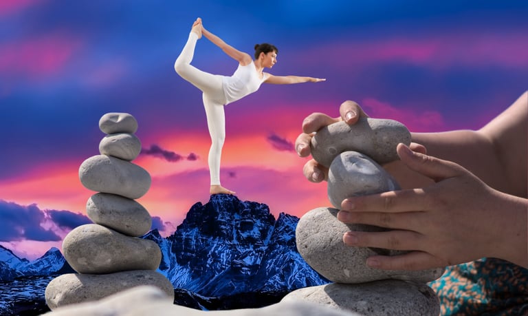 a woman doing yoga poses on a mountaintop: autodisciplina na criação de hábitos saudáveis