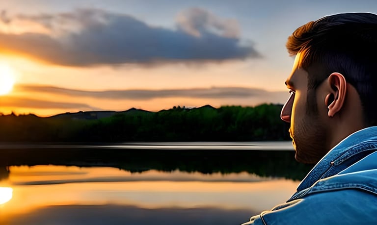 a reflexão filosófica expressa no jovem que admira o por do sol