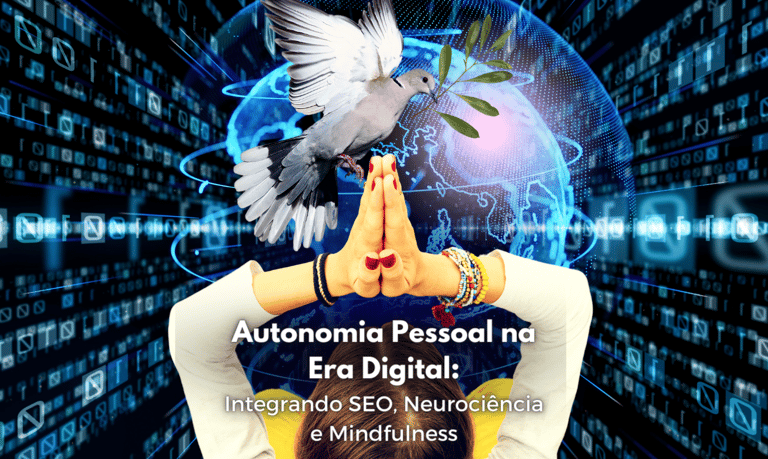 mulher em paz meditativa em meio ao mundo digital