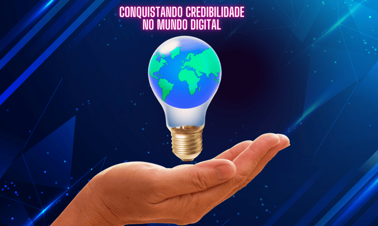 mão feminina tem um mundo em uma lâmpada simbolizando credibilidade no mundo digital