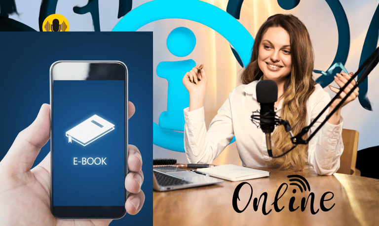 Mulher dirige webinar representando infoprodutos 