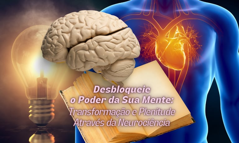 lâmpada (para ideias), um coração para emoção e um livro aberto para a integram o poder da mente