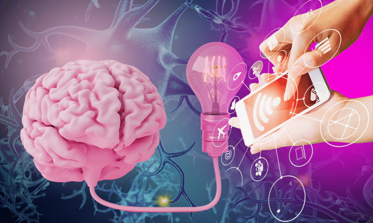 cérebro em conexão com o mundo digital intermediado pelo marketing digital