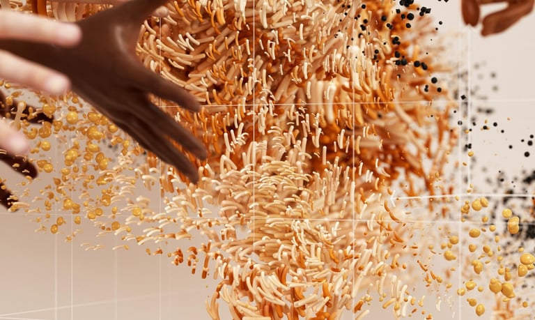 GORIGO presents  a group of people holding hands and reaching for food