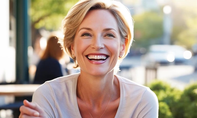 A happy woman in her 40s