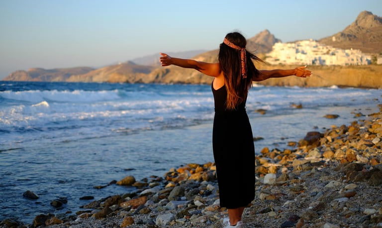 Woman at a beach in Greece