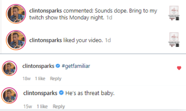 Music producer Clinton Sparks reacts to Saint Josh's track in a social media comment.