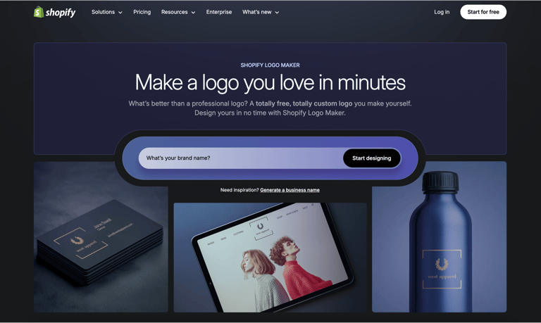 Shopify Logo Maker tool on laptop screen – free online logo creator