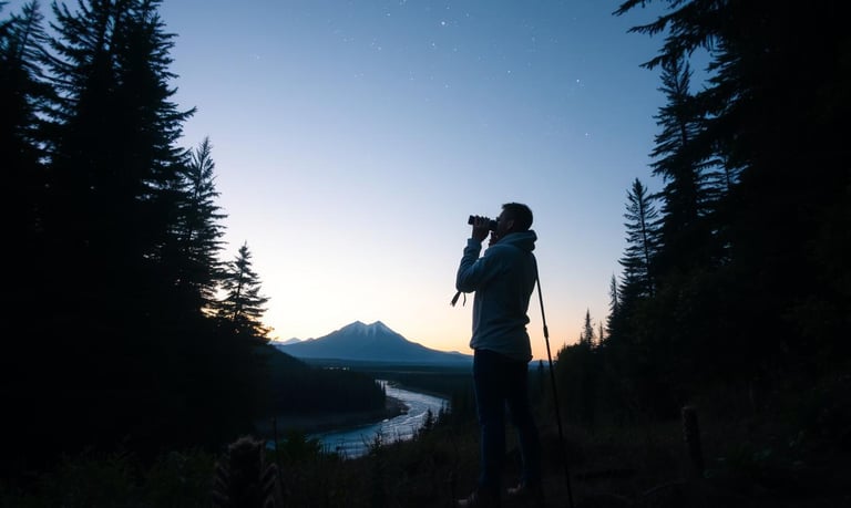 An individual observing the position of the stars through a clear night sky.