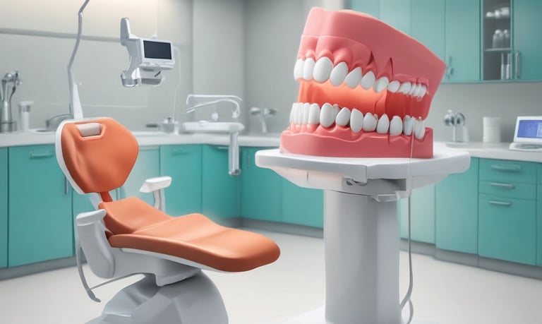 Close-up of a dental prosthetic being carefully crafted by a skilled technician in a bright, modern lab.