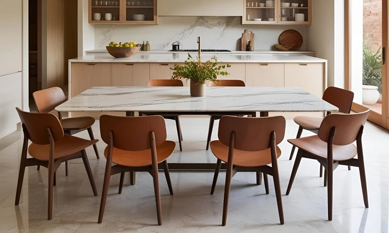 Rectangular Eight Seater Marble Dining Table Design