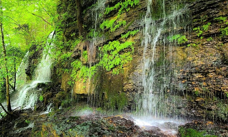 Rock Island Park, TN - Blue Hole Trail has a stunning waterfall down a cliff wall, is it Avatar?