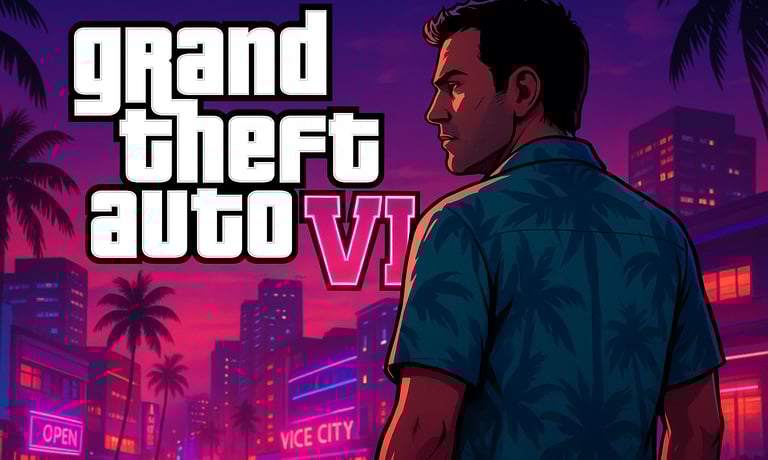 a man in a blue shirt is standing in front of a cityscape