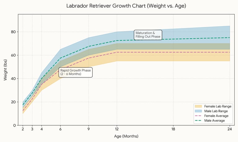 Labrador retriever growth chart weight vs. age