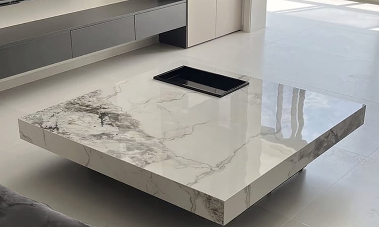 Table basse carrée en marbre gris luxueux pour salon moderne - NGadi Luxury Home Abidjan