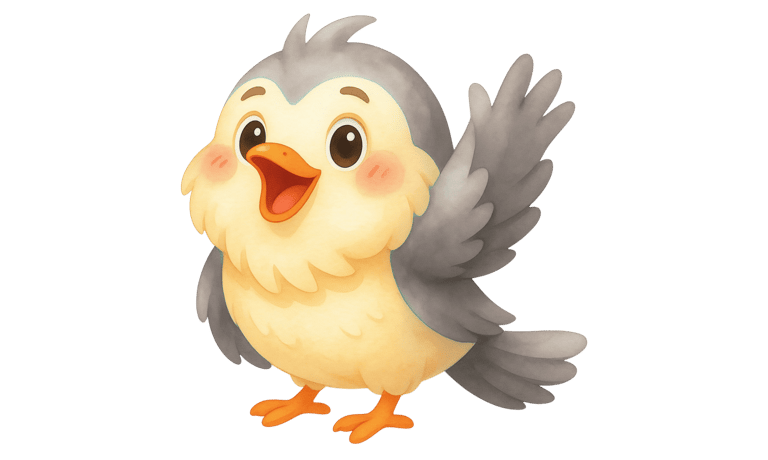 image of RayPete the cartoon mockingbird waving goodbye