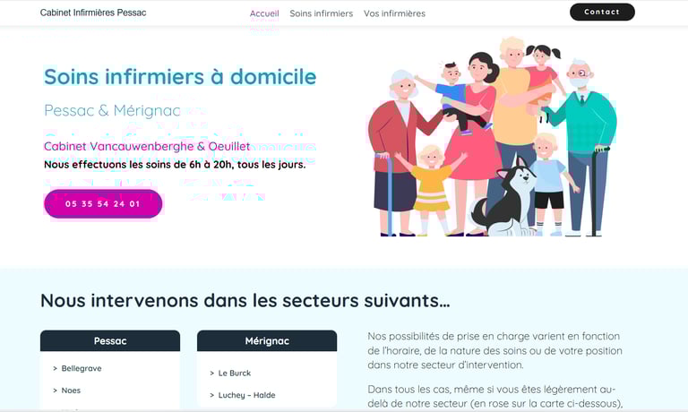 a website page with a picture of a group of people