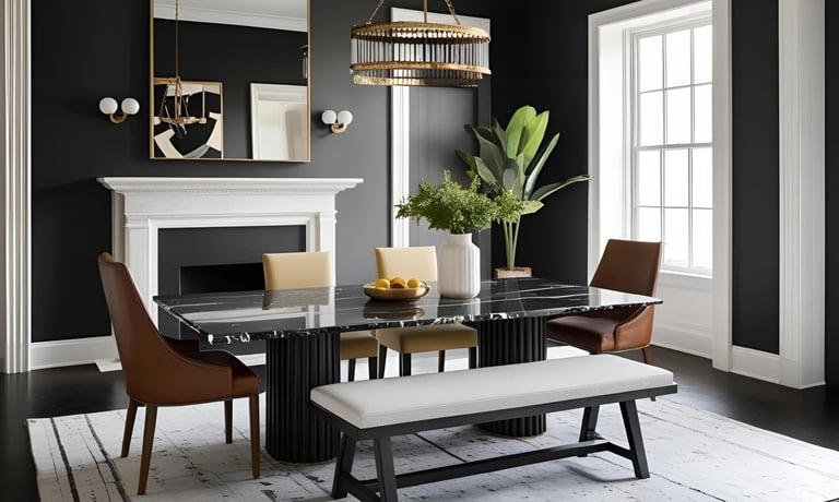 Black Marble Dining Table Set Design With Bench