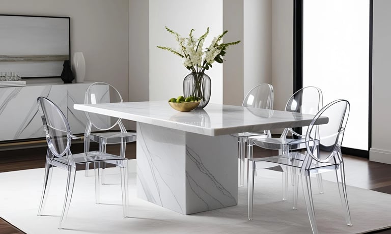 Ice White Luxe Marble Dining Table Set Design