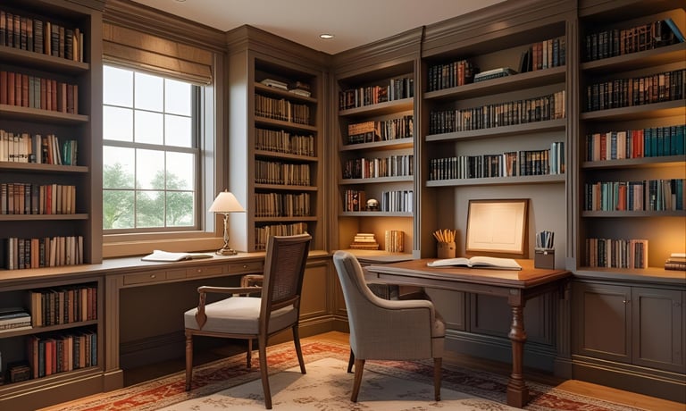 Bookshelf-Focused Study Room