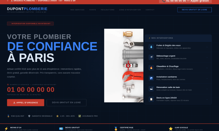 création de site vitrine pour un plombier