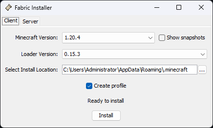 Fabric Installer Menu