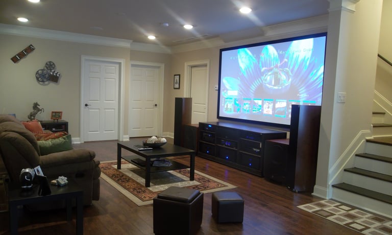 Home Cinema in a lounge with a projector & screen