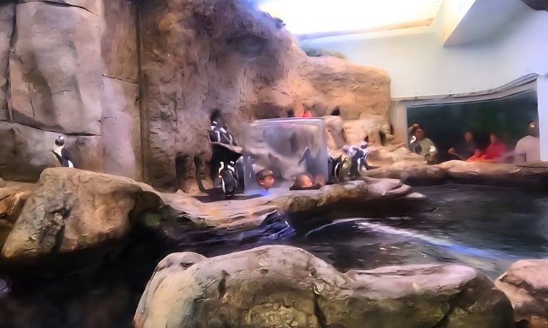 Kids in penguin tunnel