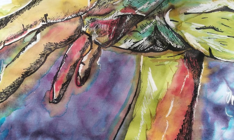 "A whirlwind of ideas silenced by colorful contemplatio." Work with great emotional depth.