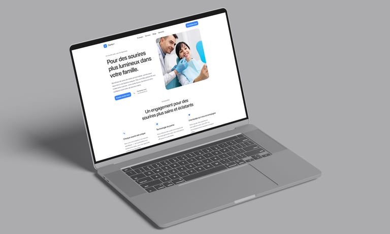 A laptop screen displaying the Dento+ website