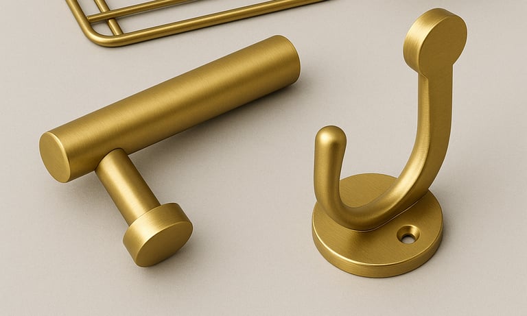 A_digital_photograph_displays_four_brass_hardware