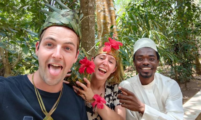 Cultural spice experience in Zanzibar captured in joyful selfie