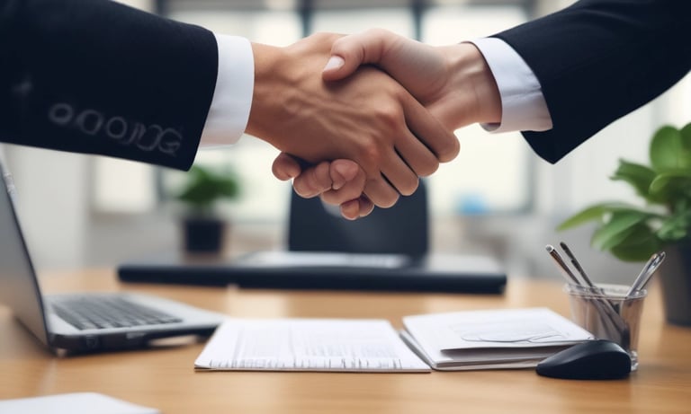 A professional consultant guiding a small business owner through LLC paperwork in a bright office.