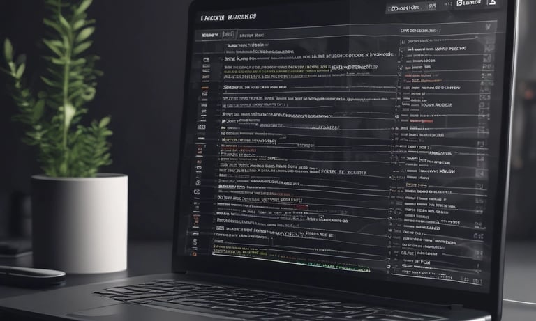 Close-up of hands typing code on a laptop with dark mode interface.