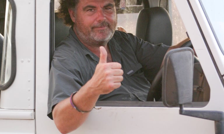 Paul Apps in Namibia driving a Save the Rhino Landrover