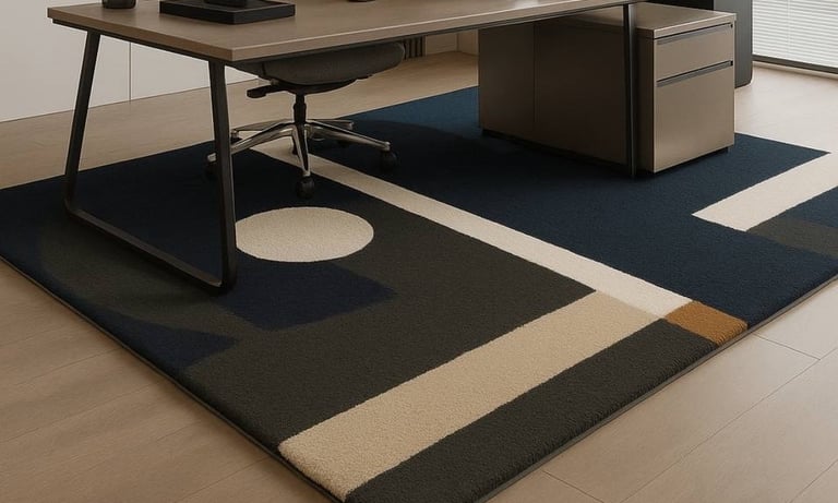 Modern tufted carpet in office setting. CH-0214 - Vezari Living