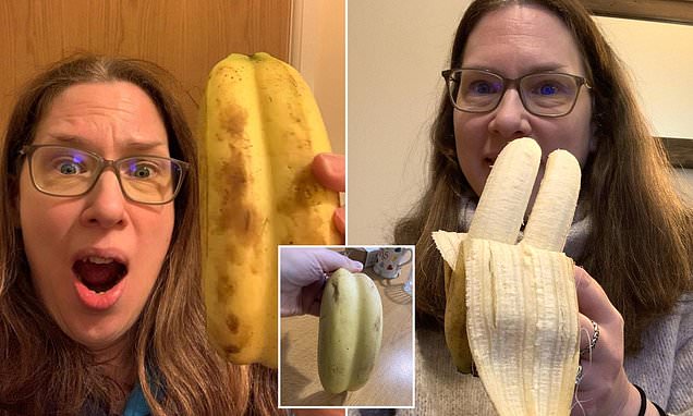 a woman holding a banana peeler and a banana peeler