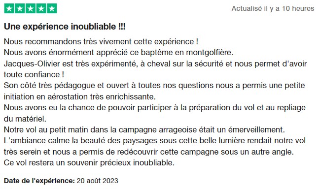 avis trustpilot vol montgolfière arras hauts-de-france avec F-GROY association montgolfières du roy