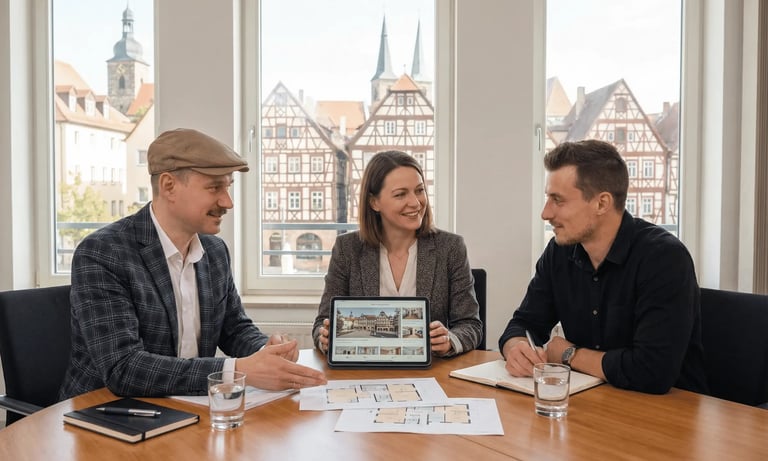 Beratungsgespräch bei Reidelbach Immobilien in Fürth mit persönlicher Immobilienberatung und Objektpräsentation am Tablet